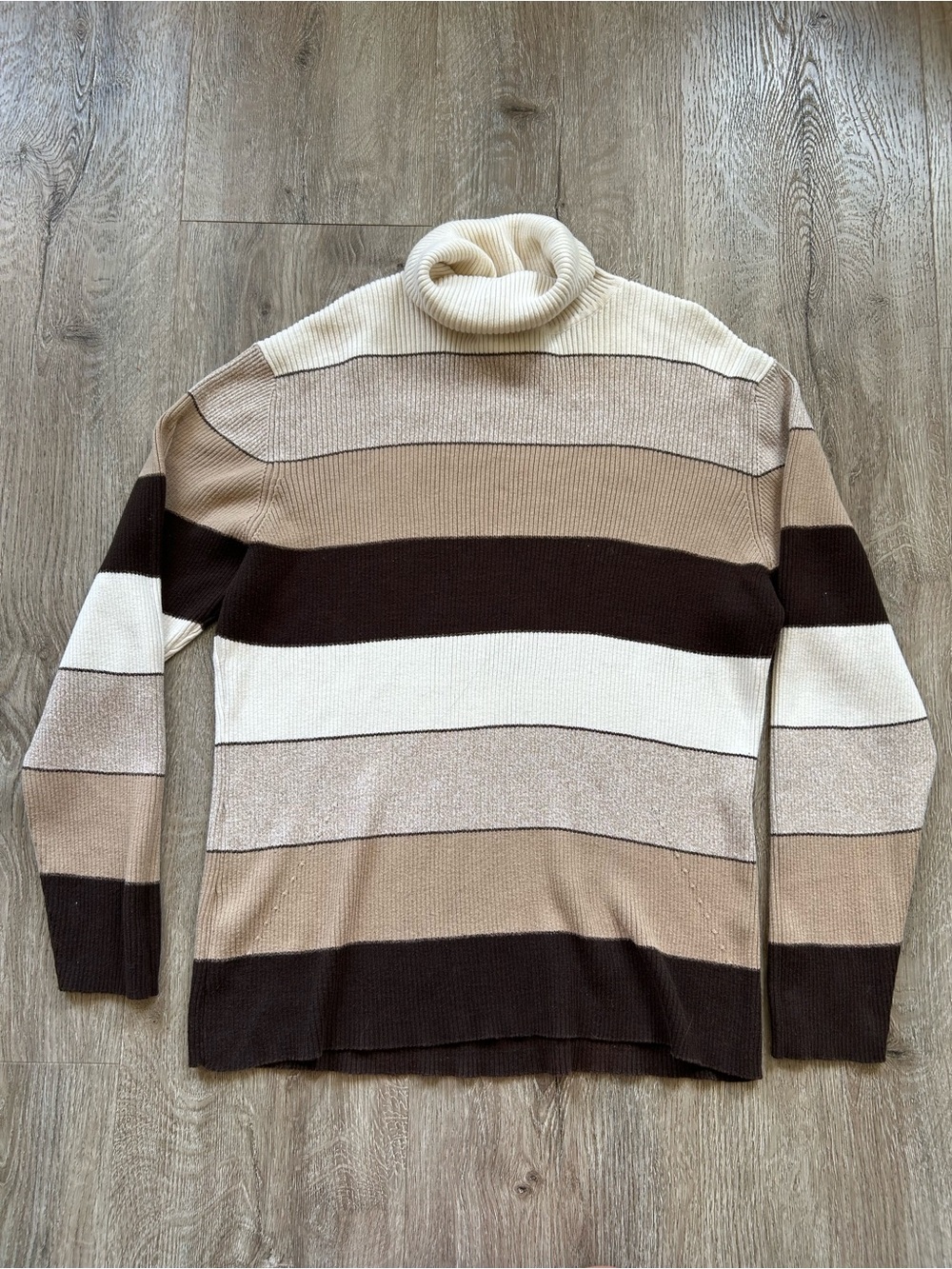 90’s Brown & Cream Striped Turtleneck Sweater- 100% Cotton